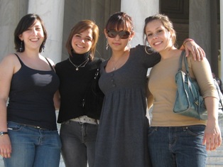Friends in front of the Jefferson Memorial